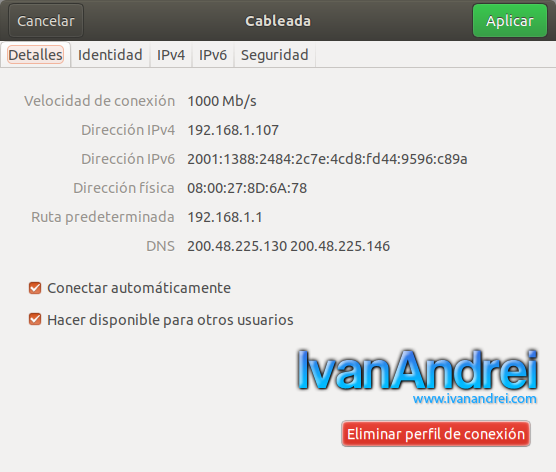 Detalle de la red en Ubuntu