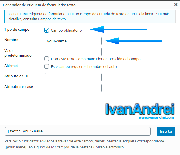 Contact Form 7 - Propiedades del campo