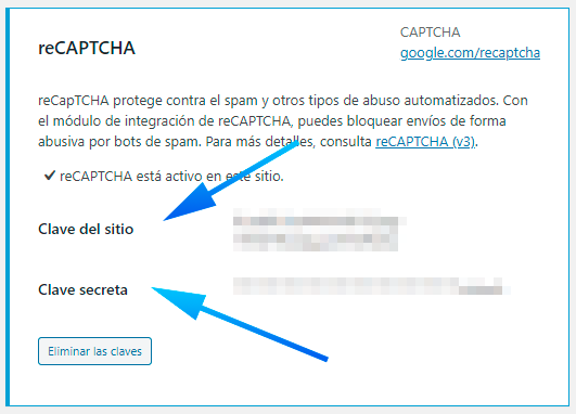 Contact Form 7 - reCaptcha keys