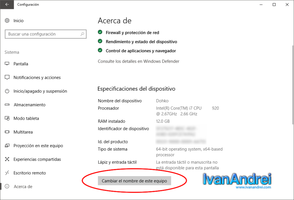 Cambiar el nombre del equipo en Windows 10