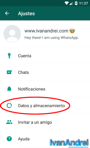 WhatsApp - Ajustes - Datos y almacenamiento