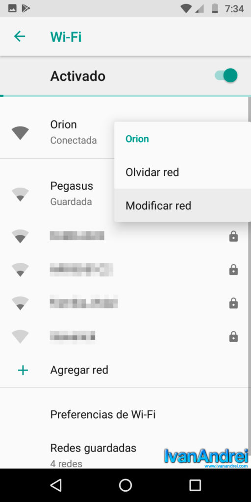 Android - Ajustes- Wi-Fi - Modificar red - Colocar una IP fija a un teléfono Android