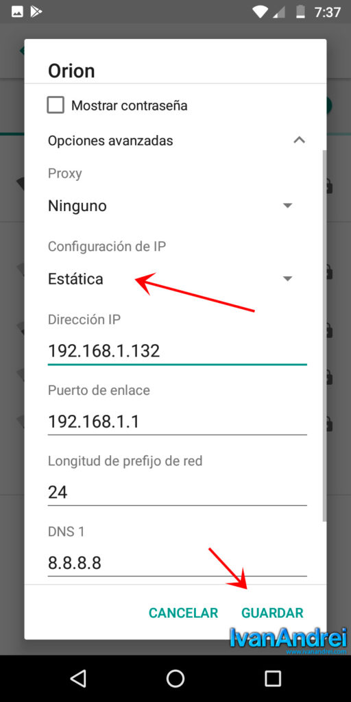 Android - Colocar una IP fija a un teléfono Android