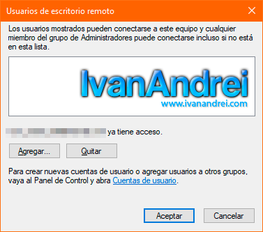 Windows 10 - Escritorio remoto - Agregar usuarios