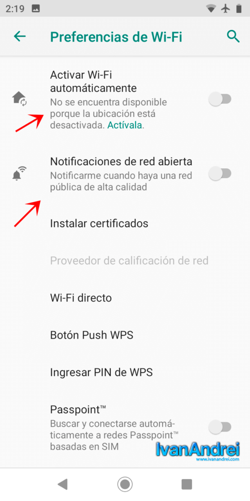 Desactivar Wi-Fi avanzado