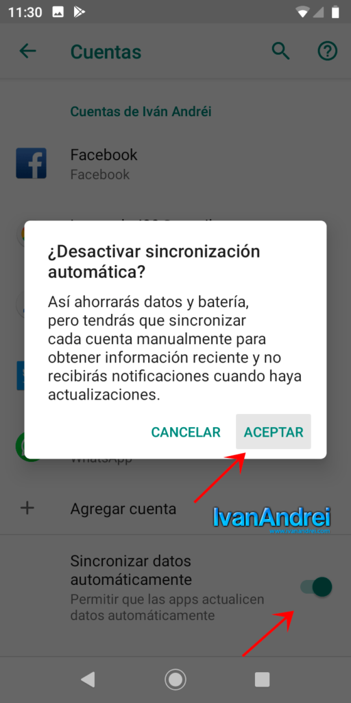 Desactivar sincronización automática