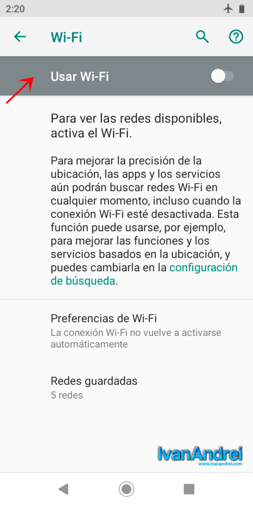 Ahorrar batería en Android - Desactivar Wi-Fi