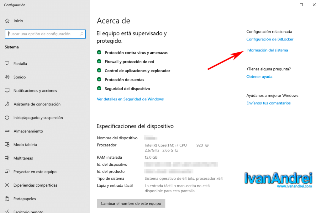 Windows 10 - Acerca de - Información del sistemaWindows 10 - Acerca de - Información del sistema