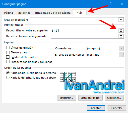 Imprimir título de una tabla en cada página de excel - Repetir superior