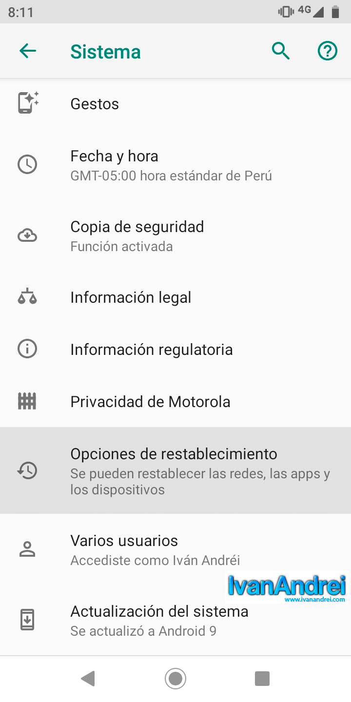 Android - Sistema - Opciones de restablecimiento