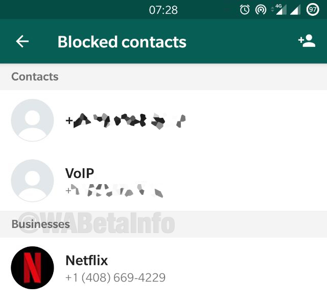 Notificación contacto bloqueado en chat de WhatsApp