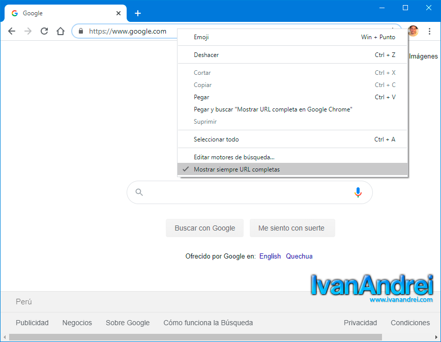 Mostrar URL completa en Google Chrome