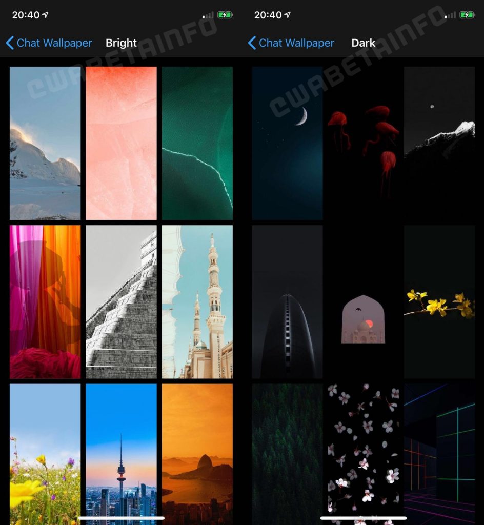 WhatsApp para iOS - Fondos de pantalla claros y oscuros