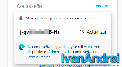 Sugerir contraseña en Microsoft Edge