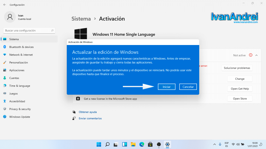 Iniciar activación de Windows 11