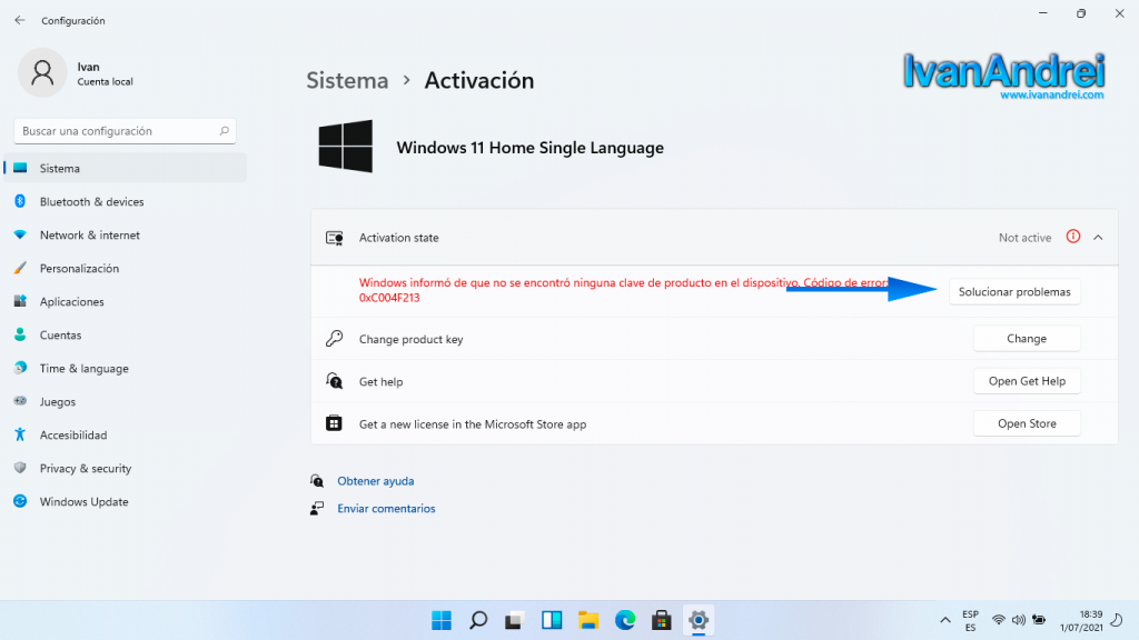 Solucionar activación de Windows 11