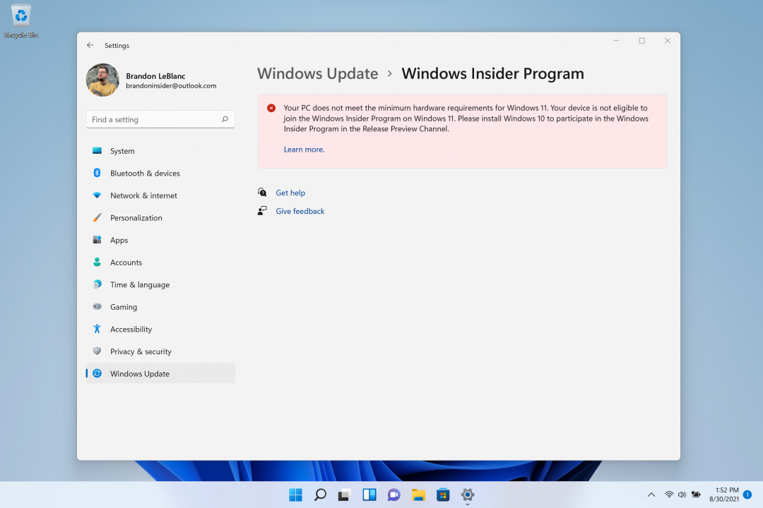 Windows 11 - Equipo no compatible en Windows Insider