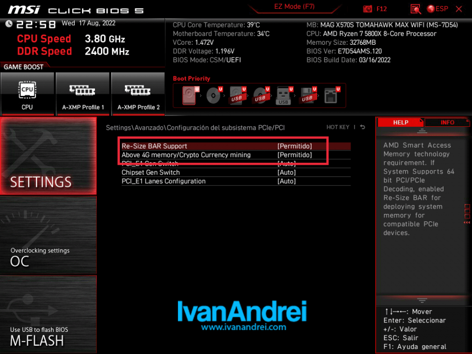 MSI - BIOS UEFI - AMD Smart Access Memory