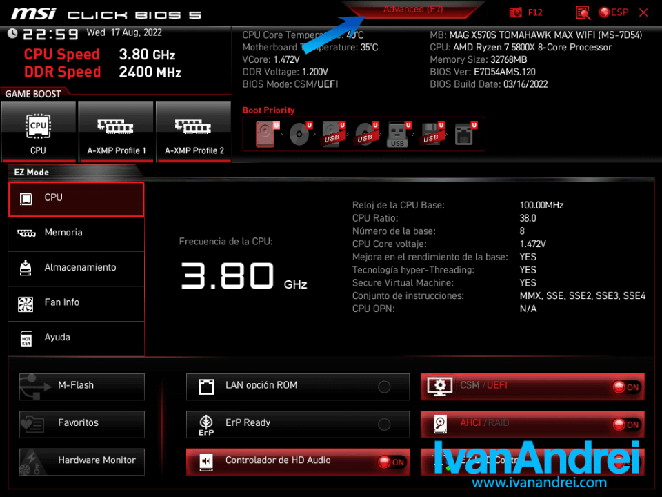 Placa MSI BIOS UEFI Principal